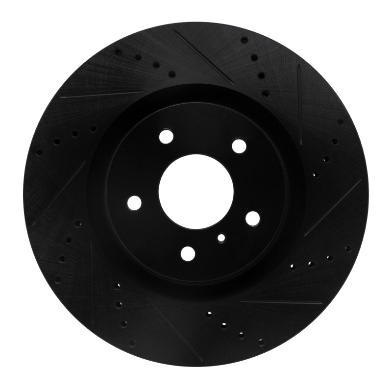 Infiniti G35 Brake Rotor (1) - Front Right - R1 Concepts - Drilled & Slotted - Black - `03-`08